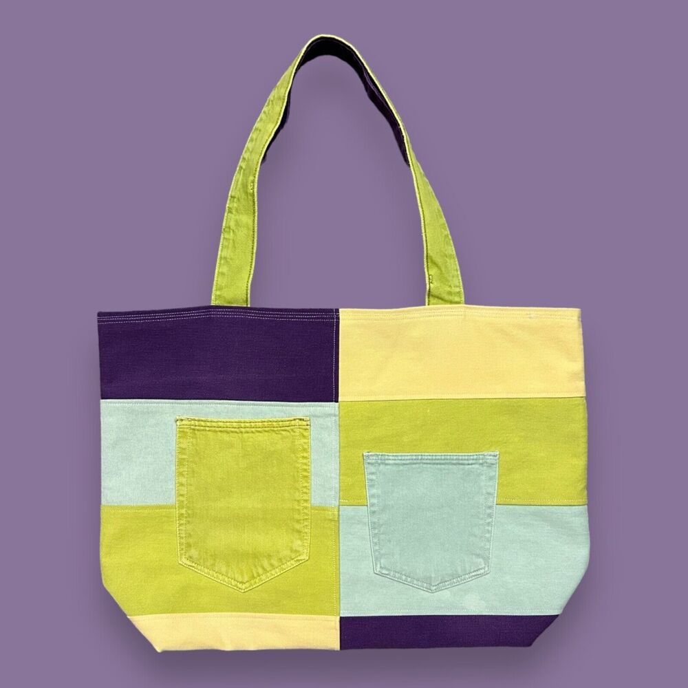 Handmade Patchwork Denim Bag Oversized Tote Shoulder Bag 15.5x5.5x15
